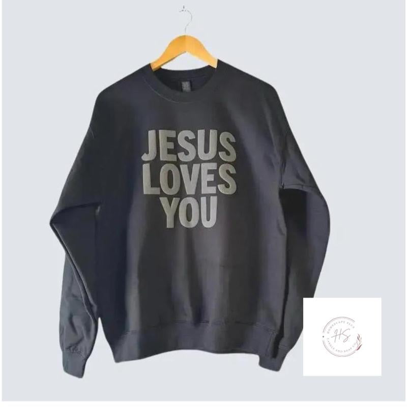 Jesus Loves You Puff Print Crew Sweatshirt
