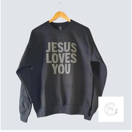 Jesus Loves You Puff Print Crew Sweatshirt